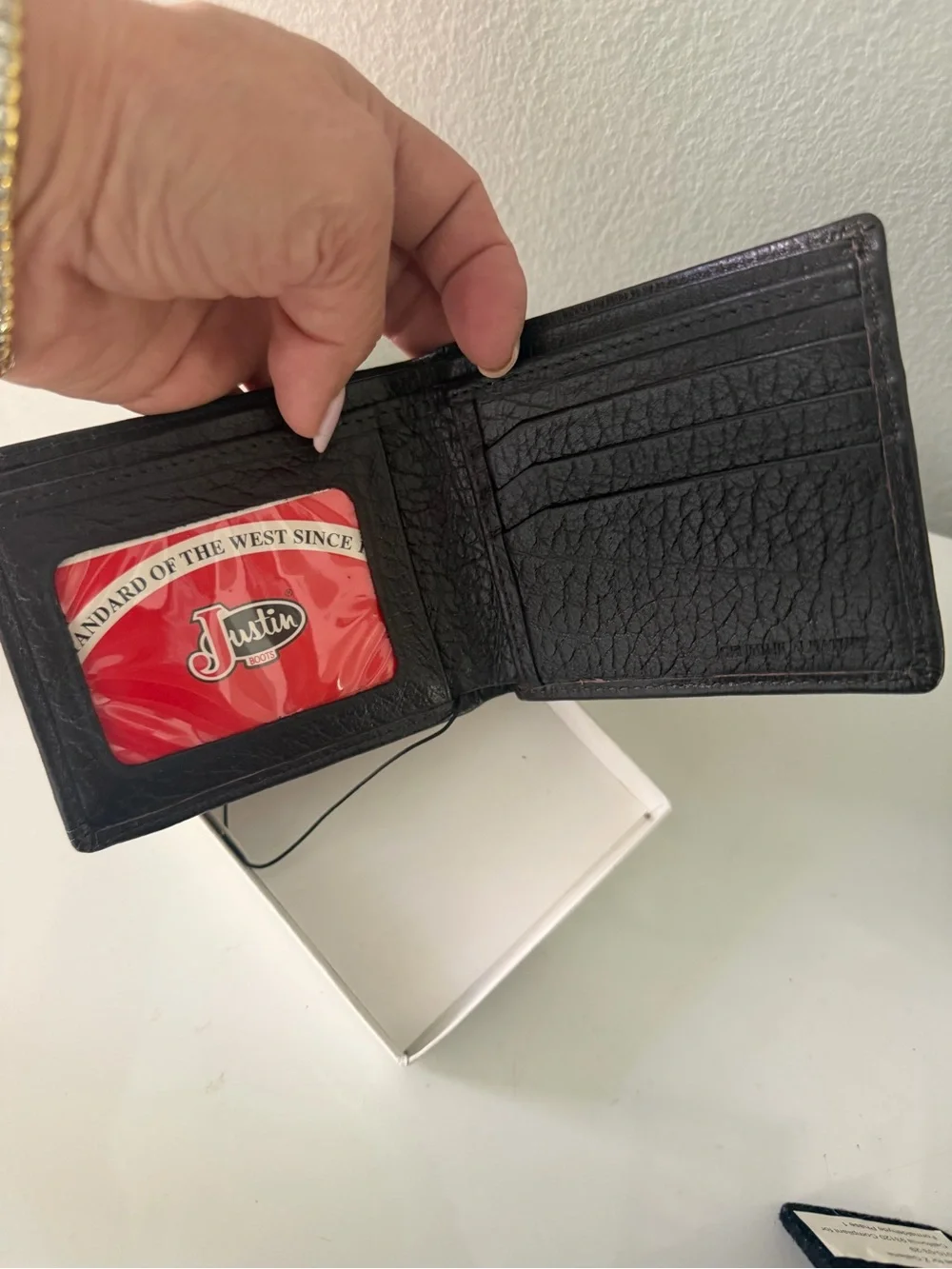 Justin Boots Black Wallet with cognac Accent Stitching New